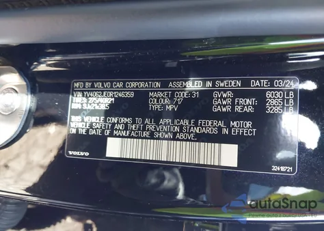 2024 Volvo Xc90 B6 Plus Bright Theme 6-Seater from USA, damaged, VIN YV4062JE0R1246359